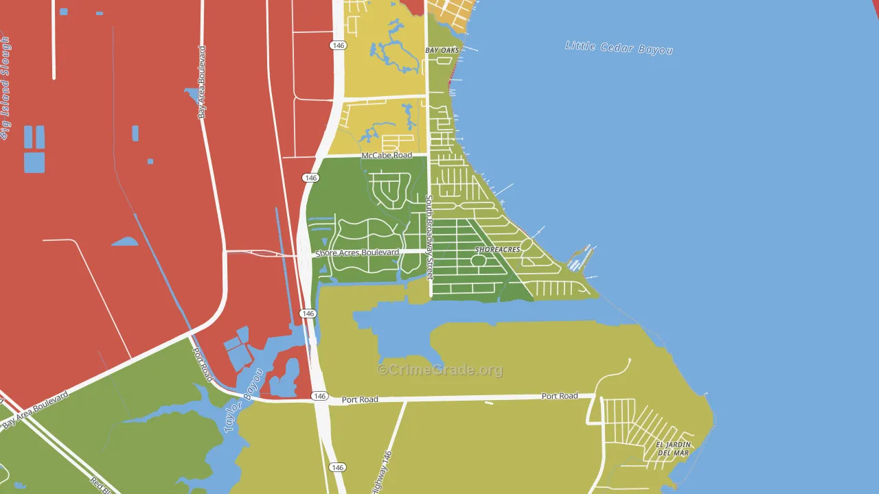 Shoreacres, TX Map of Theft Rates