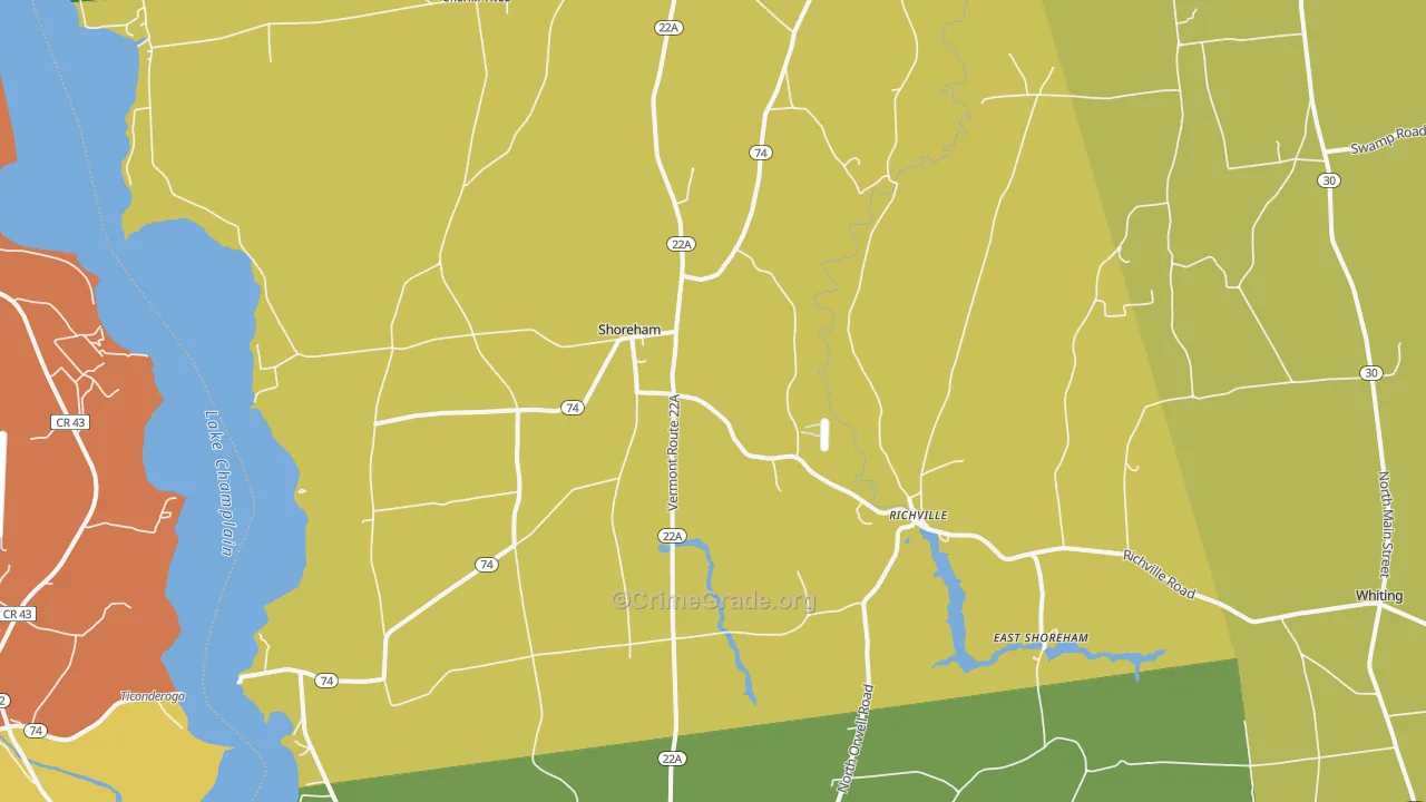 Shoreham, VT Map of Theft Rates
