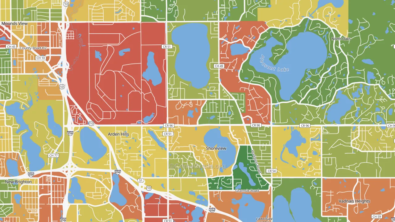 Shoreview, MN Map of Theft Rates
