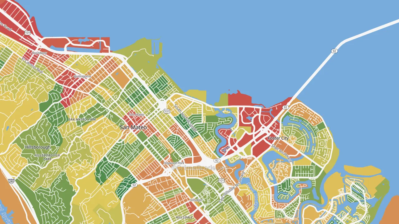 Shoreview, San Mateo, CA Map of Theft Rates