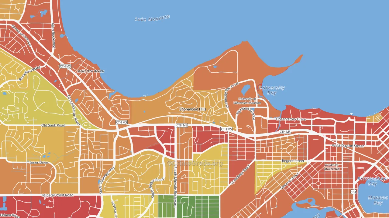 Shorewood Hills, WI Map of Theft Rates