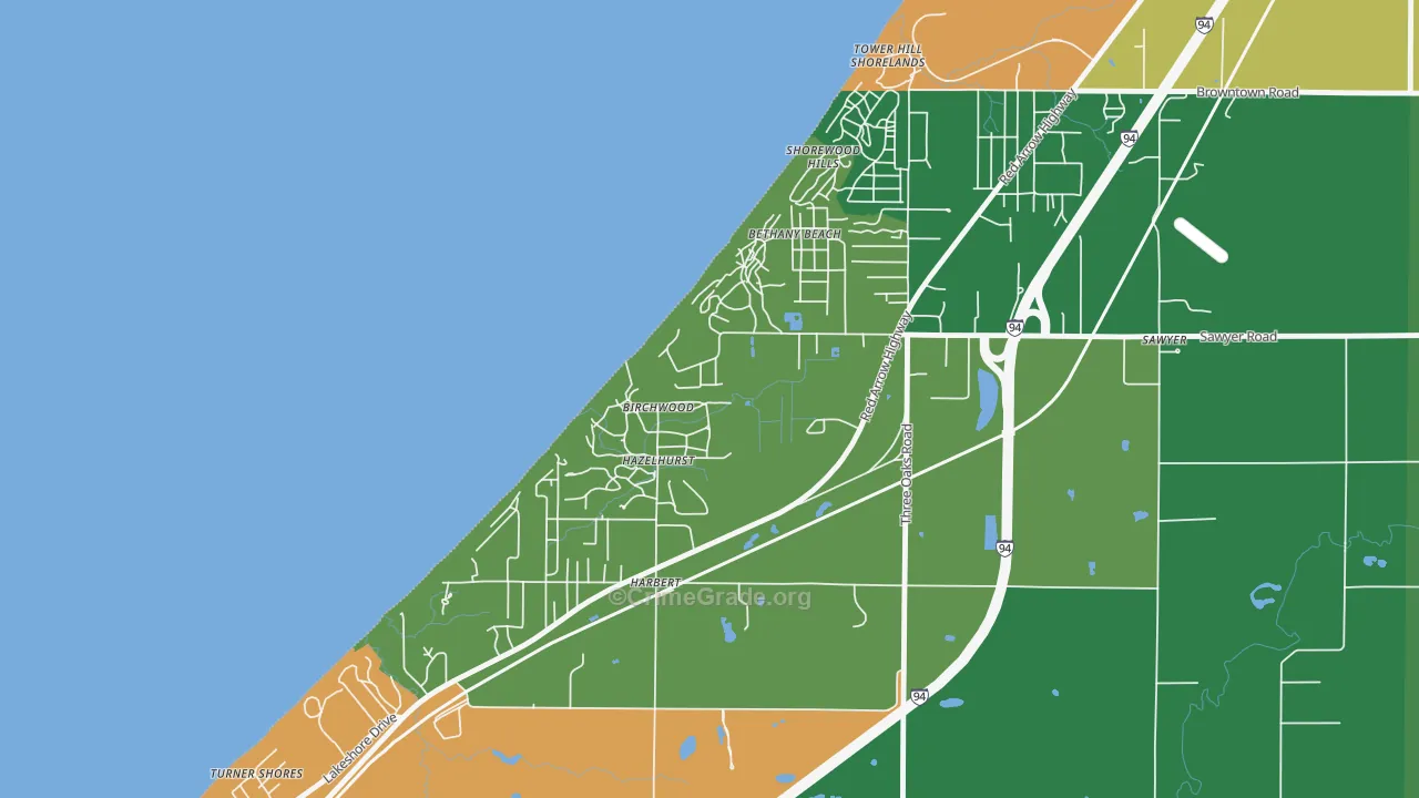 Shorewood-Tower Hills-Harbert, MI Map of Theft Rates
