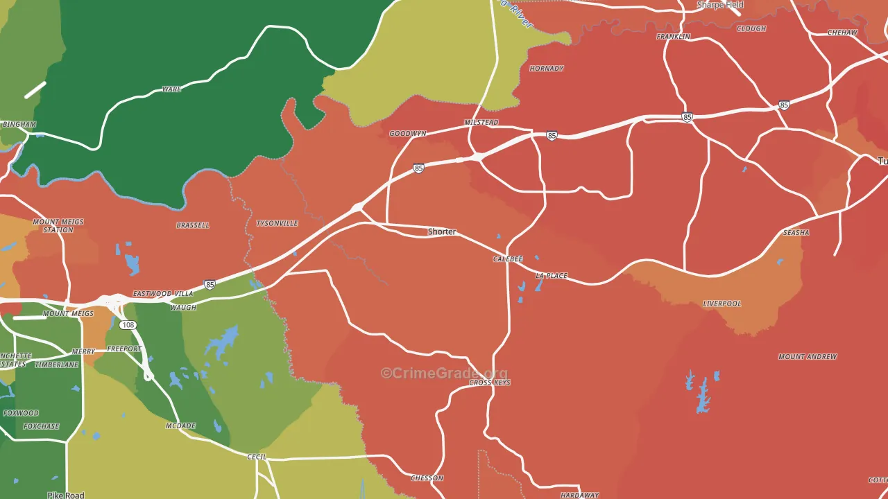 Shorter, AL Map of Theft Rates