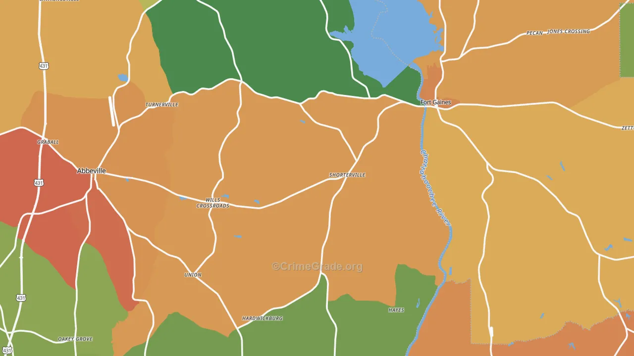 Shorterville, AL Map of Theft Rates