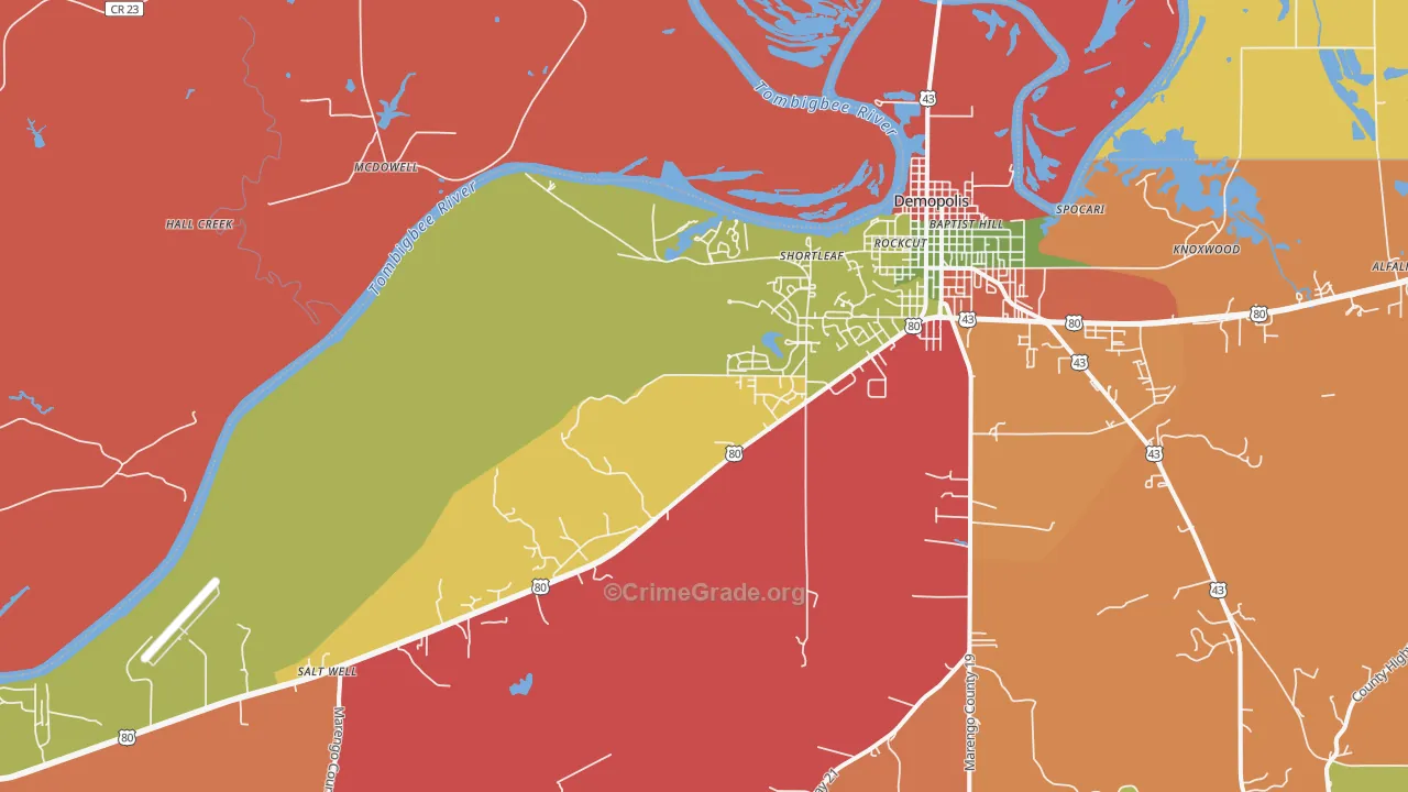 Shortleaf, AL Map of Theft Rates