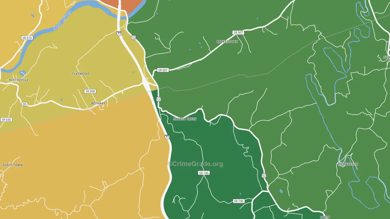 Shorts Creek, VA Map of Theft Rates
