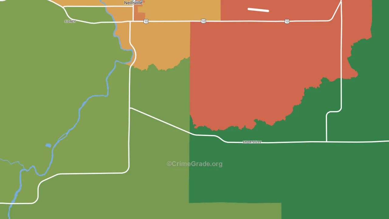 Shortville, WI Map of Theft Rates