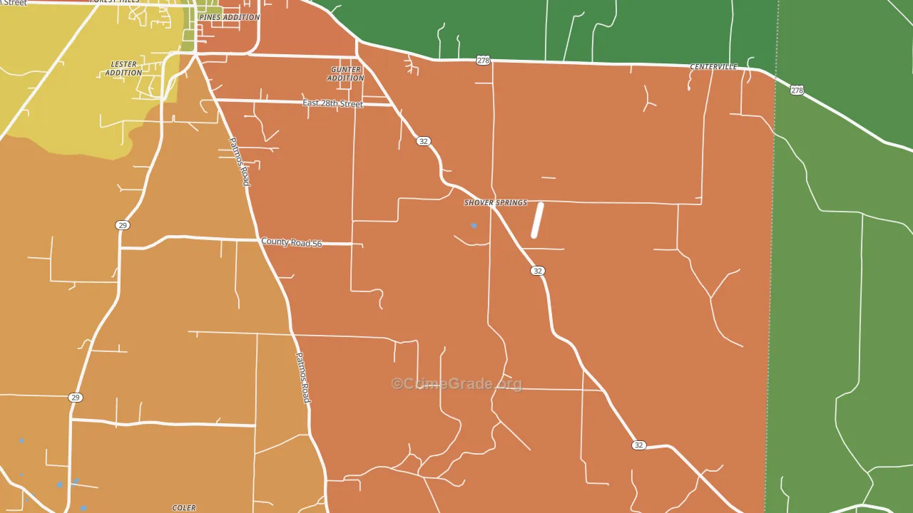 Shover Springs, AR Map of Theft Rates