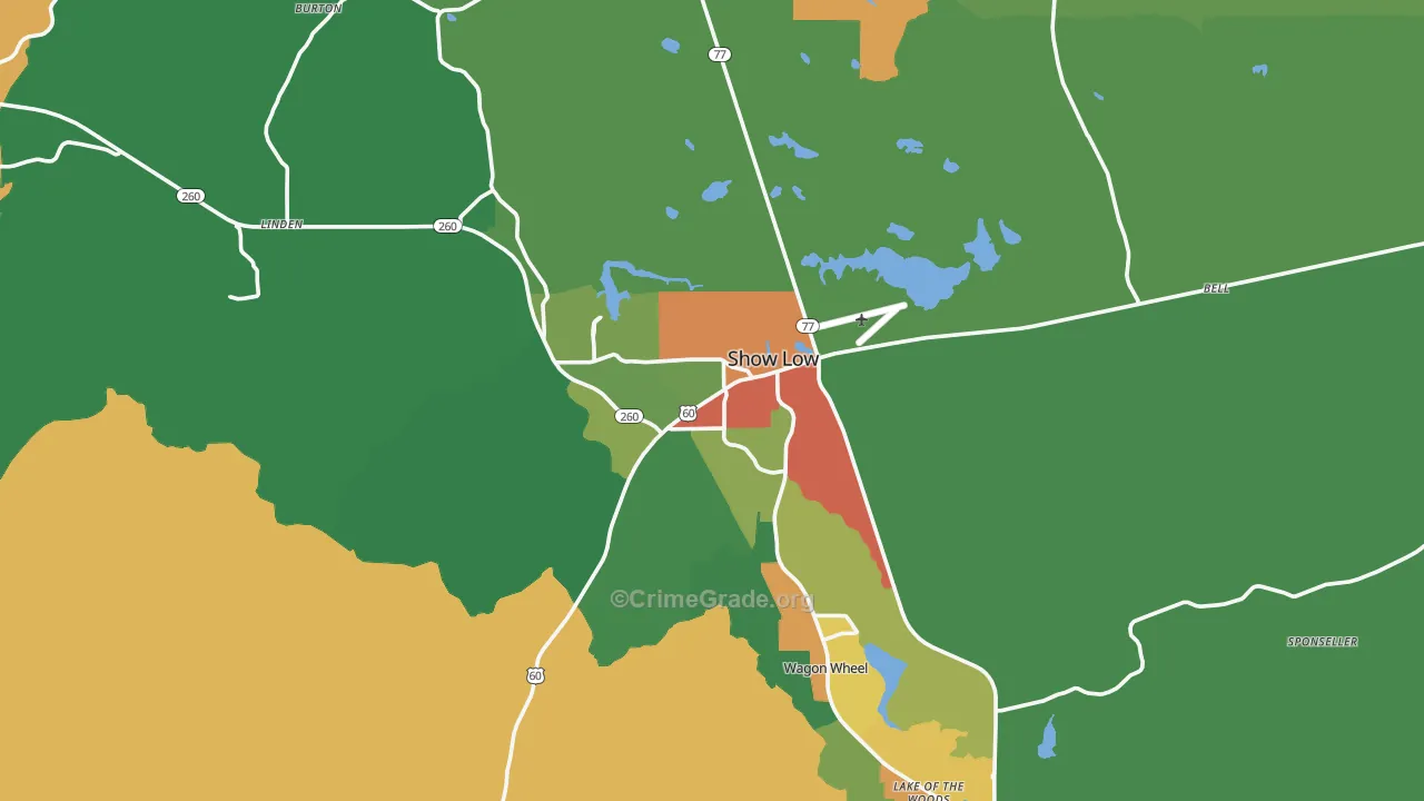 Show Low, AZ Map of Theft Rates