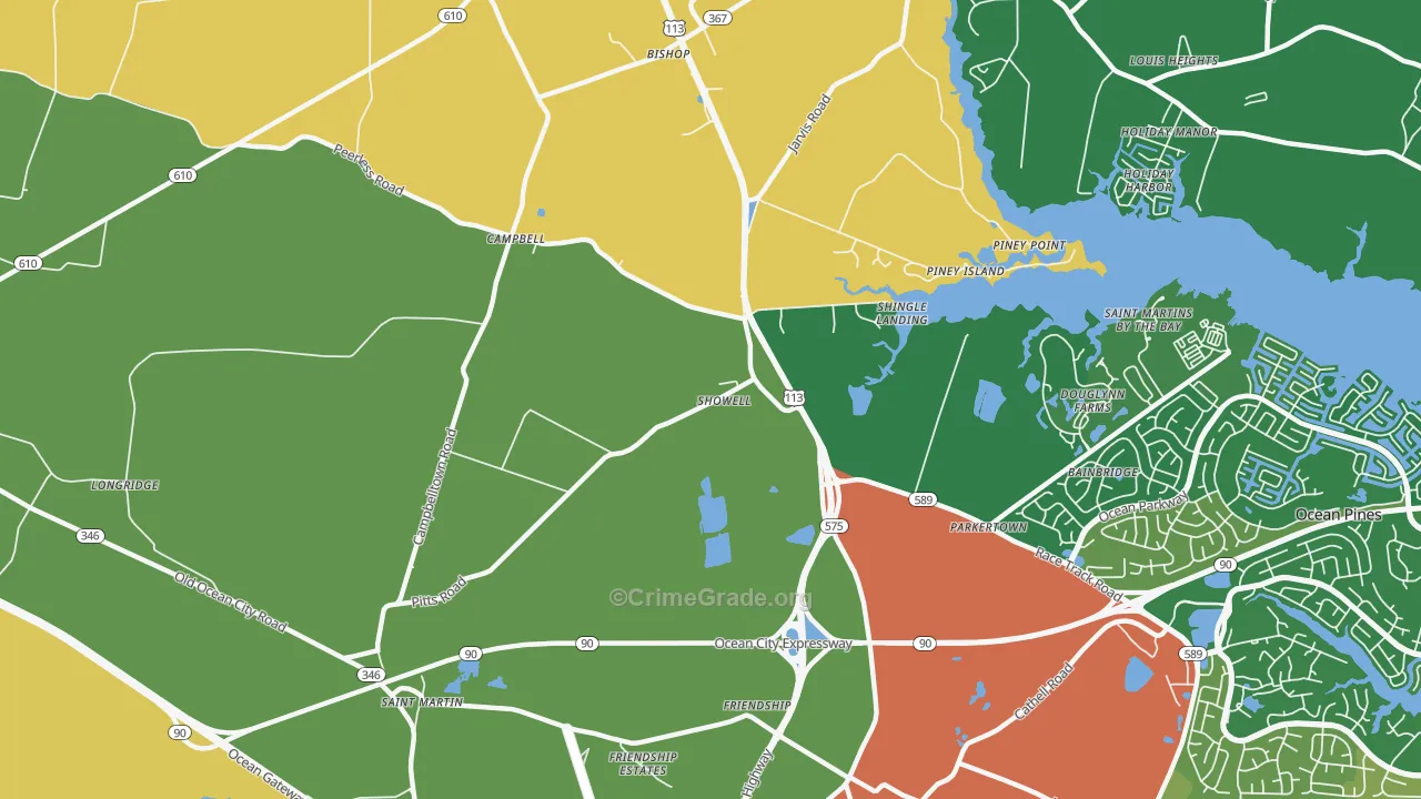 Showell, MD Map of Theft Rates