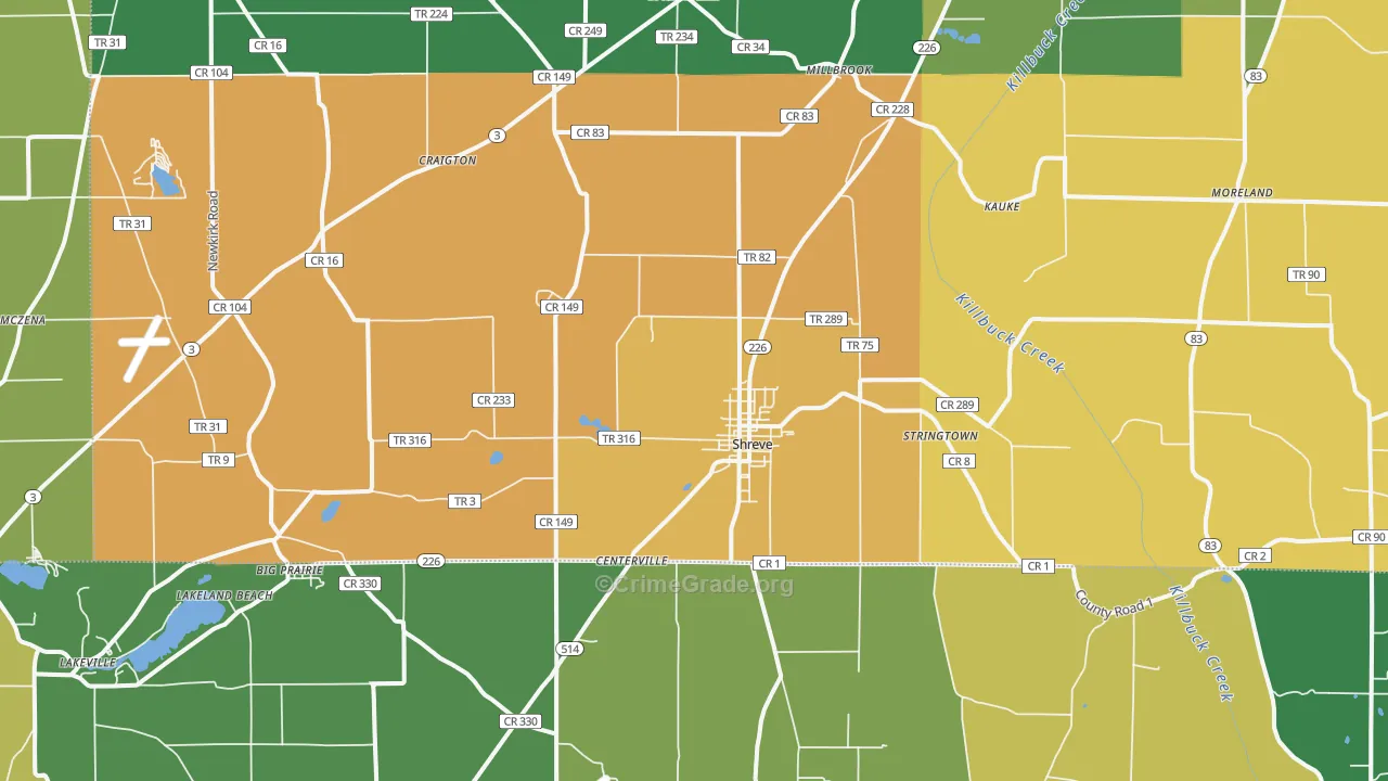 Shreve, OH Map of Theft Rates