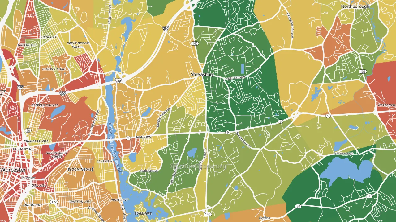 Shrewsbury, MA Map of Theft Rates