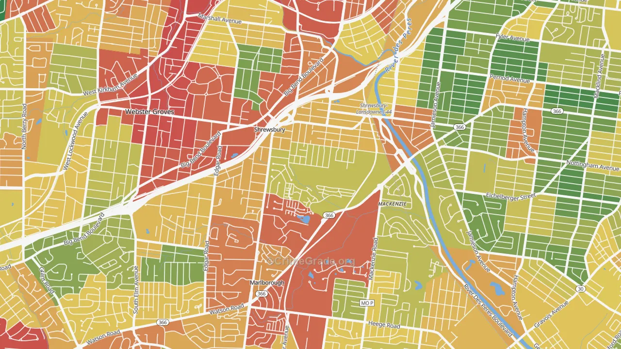 Shrewsbury, MO Map of Theft Rates