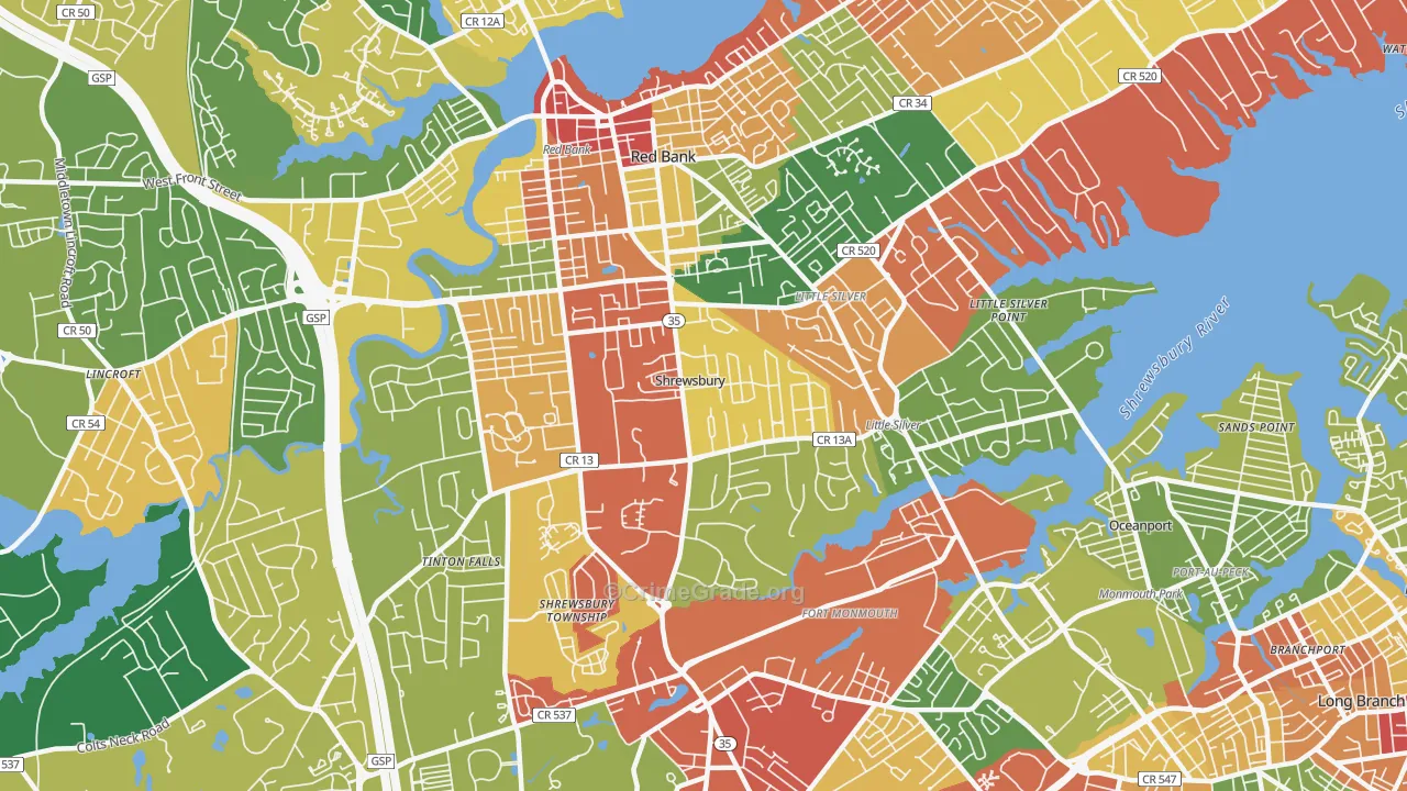 Shrewsbury, NJ Map of Theft Rates