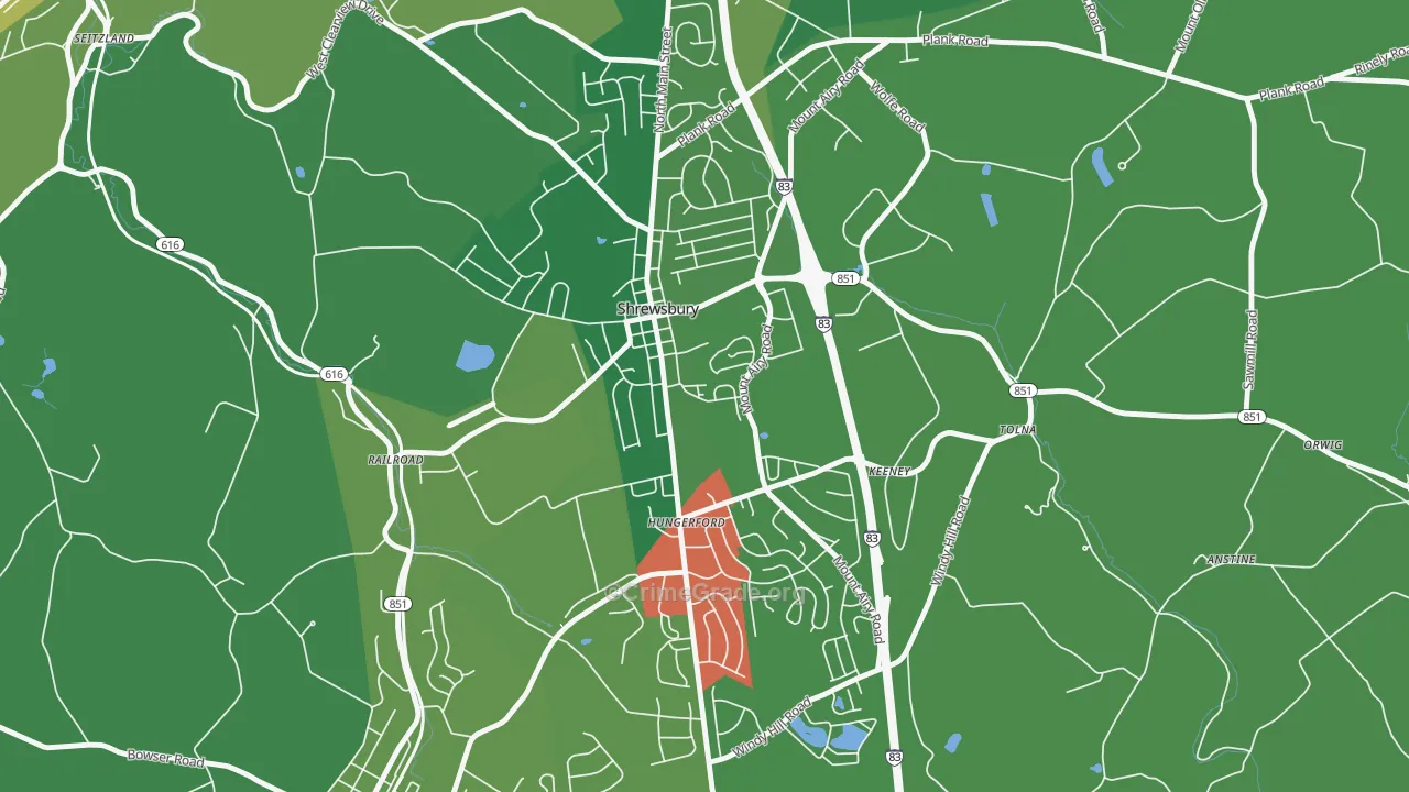Shrewsbury, PA Map of Theft Rates