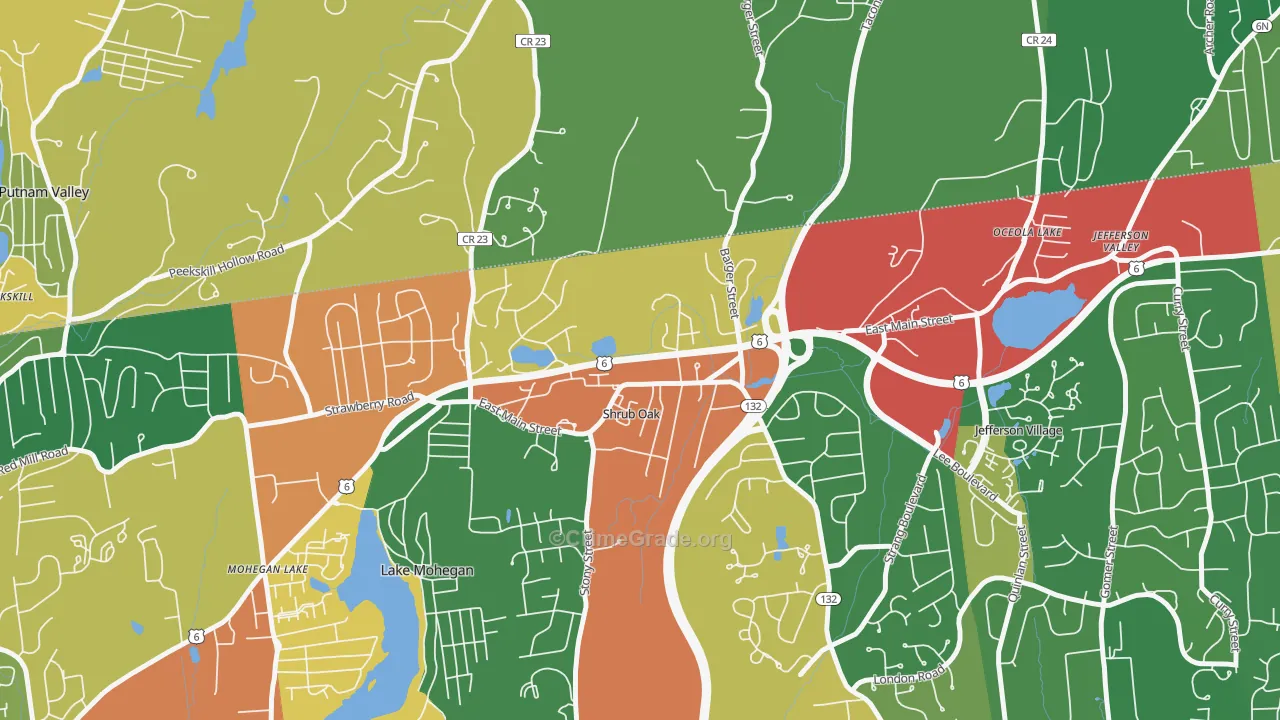 Shrub Oak, NY Map of Theft Rates