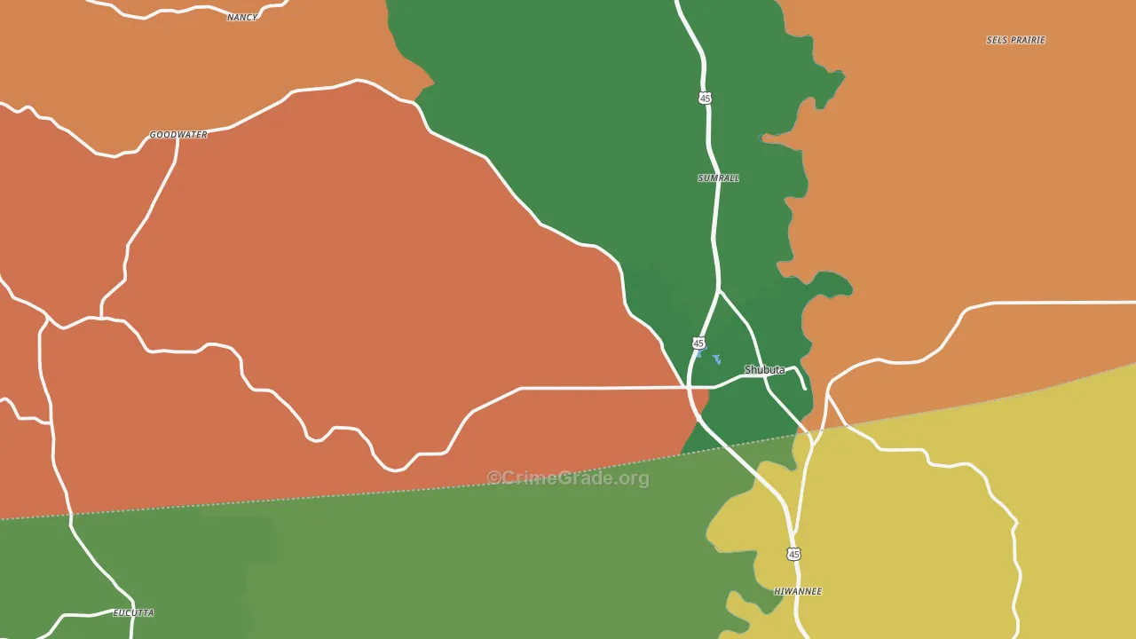 Shubuta, MS Map of Theft Rates