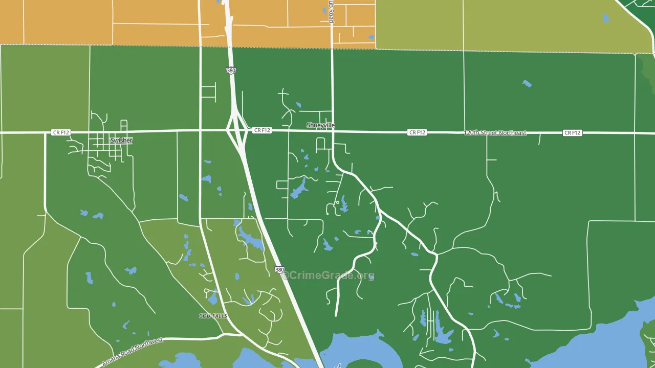 Shueyville, IA Map of Theft Rates