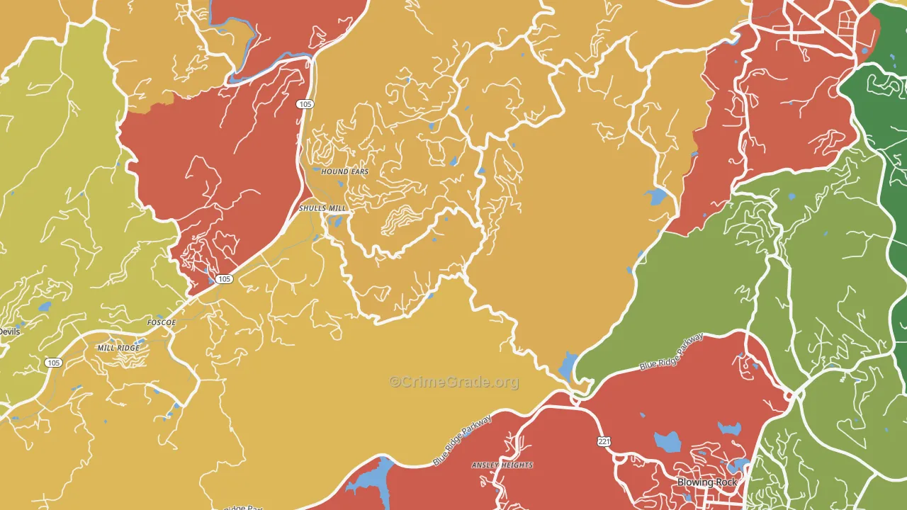 Shulls Mill, NC Map of Theft Rates
