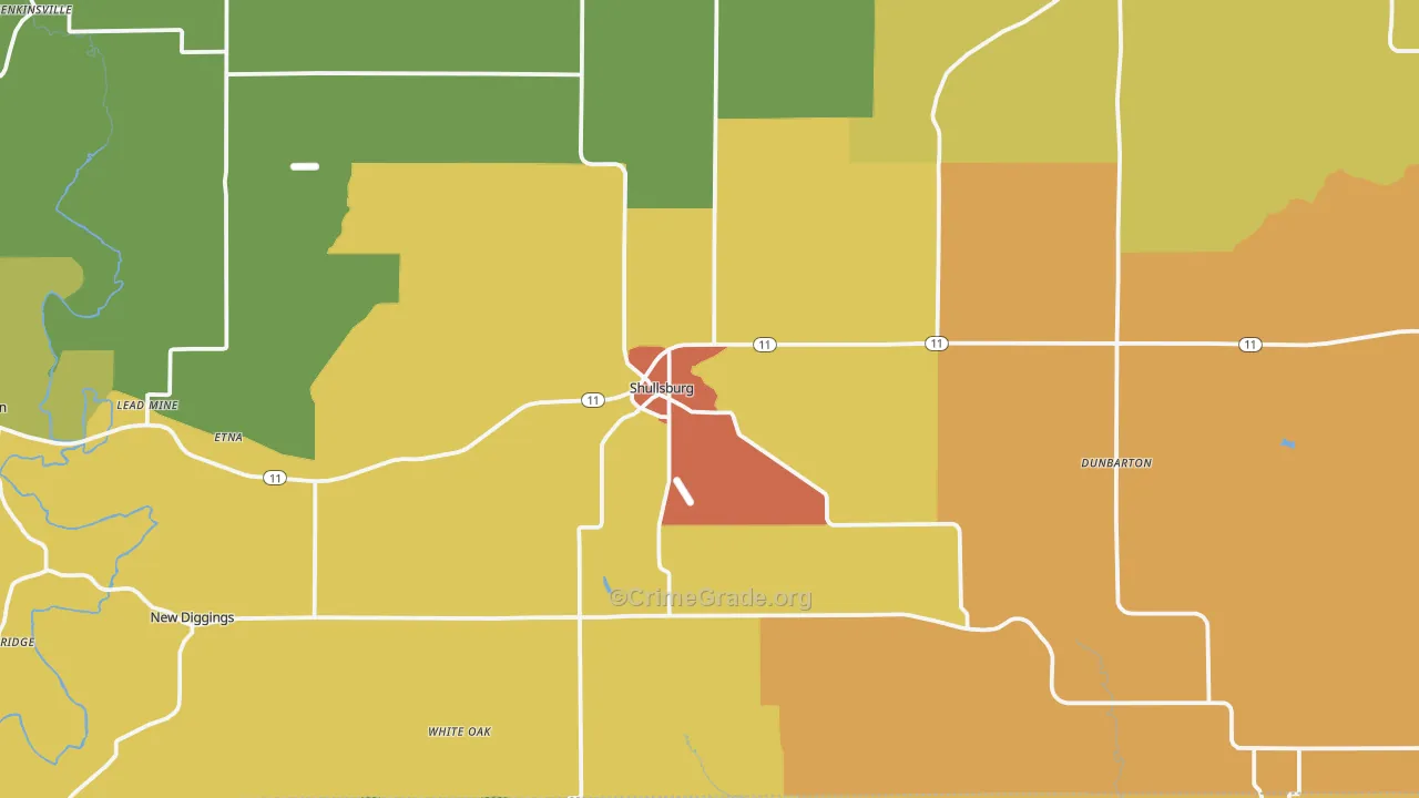 Shullsburg, WI Map of Theft Rates