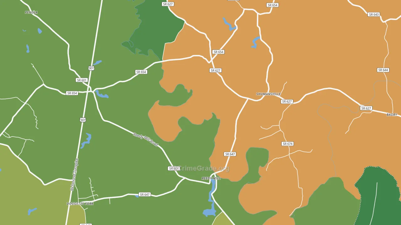 Shumansville, VA Map of Theft Rates