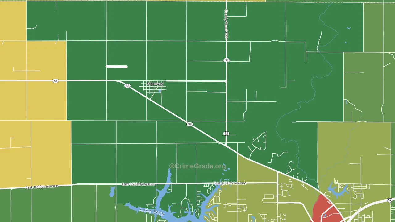 Shumway, IL Map of Theft Rates