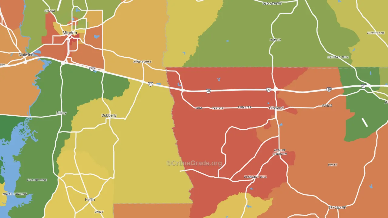 Sibley, LA Map of Theft Rates