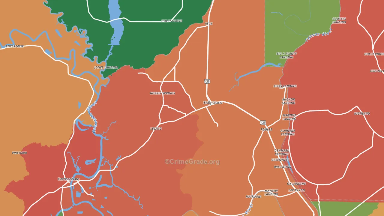 Sicily Island, LA Map of Theft Rates