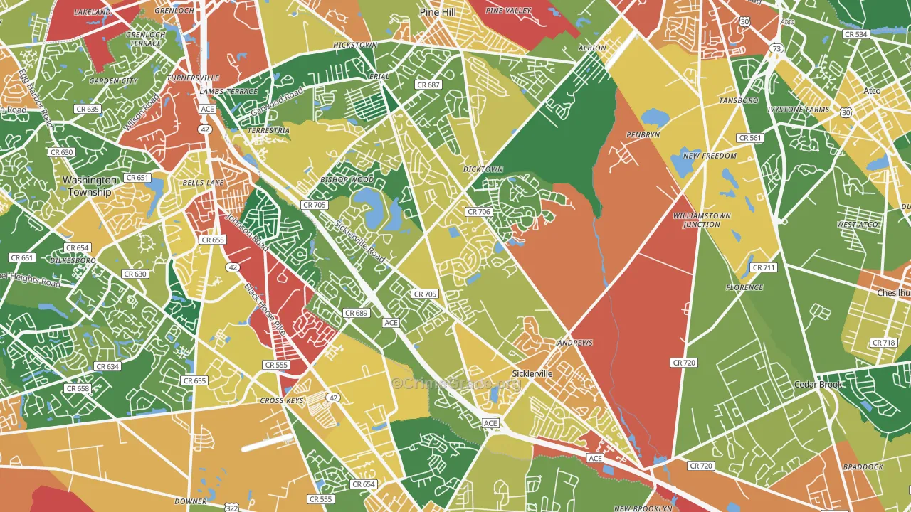 Sicklerville, NJ Map of Theft Rates