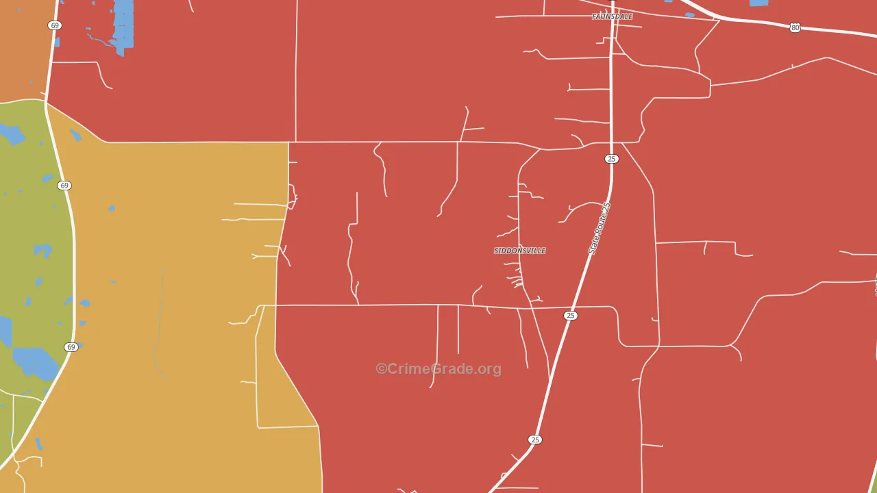 Siddonsville, AL Map of Theft Rates