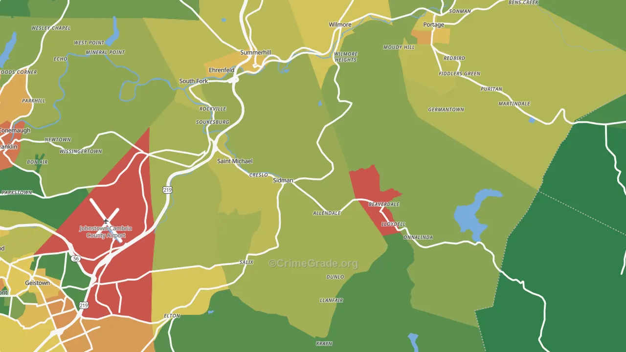 Sidman, PA Map of Theft Rates