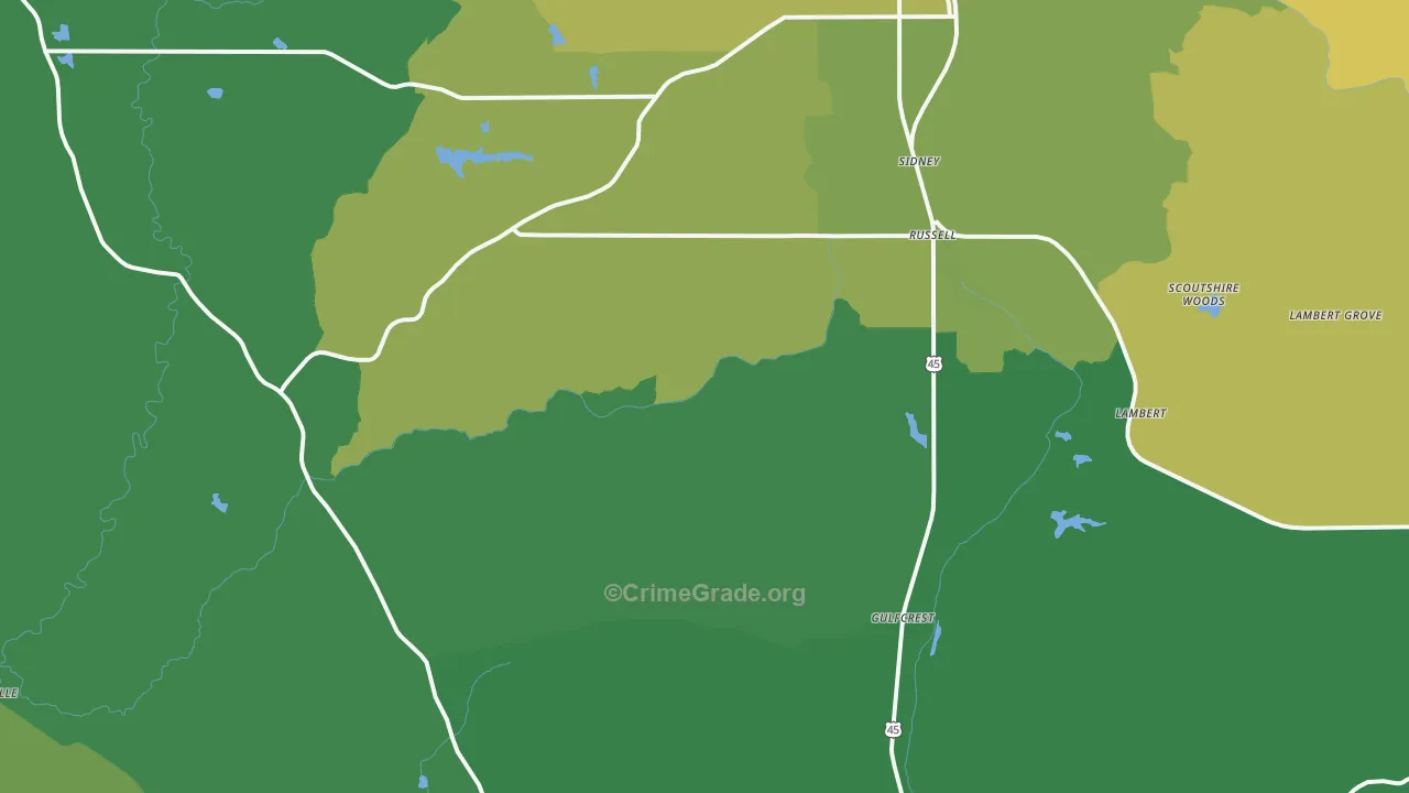 Sidney, AL Map of Theft Rates