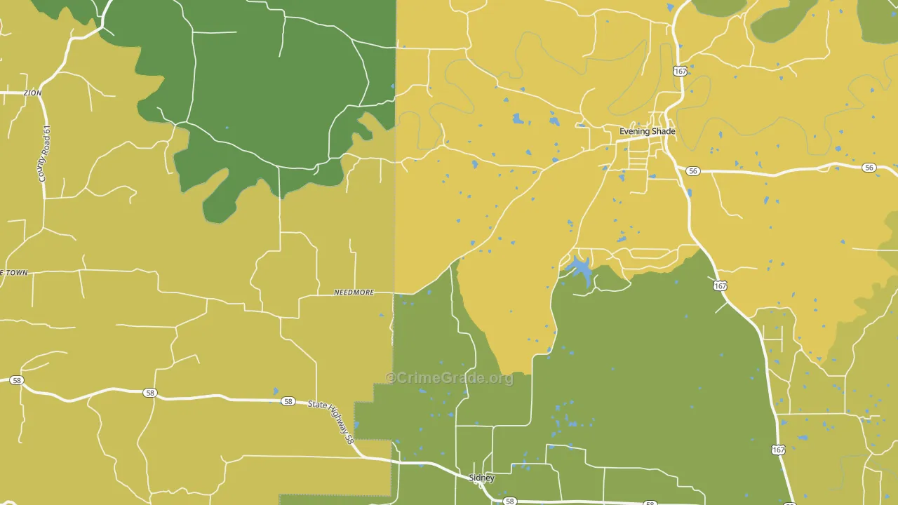 Sidney, AR Map of Theft Rates