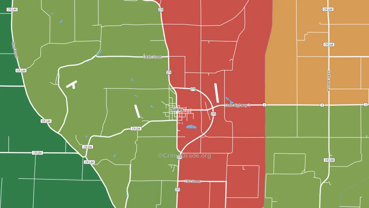 Sidney, IA Map of Theft Rates