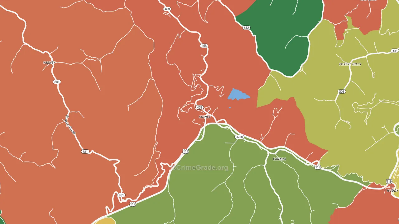 Sidney, KY Map of Theft Rates