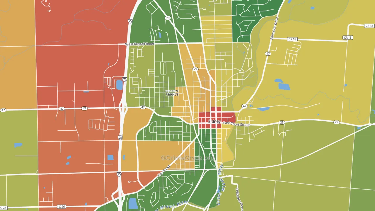 Sidney Walnut Avenue Historic District, Sidney, OH Map of Theft Rates