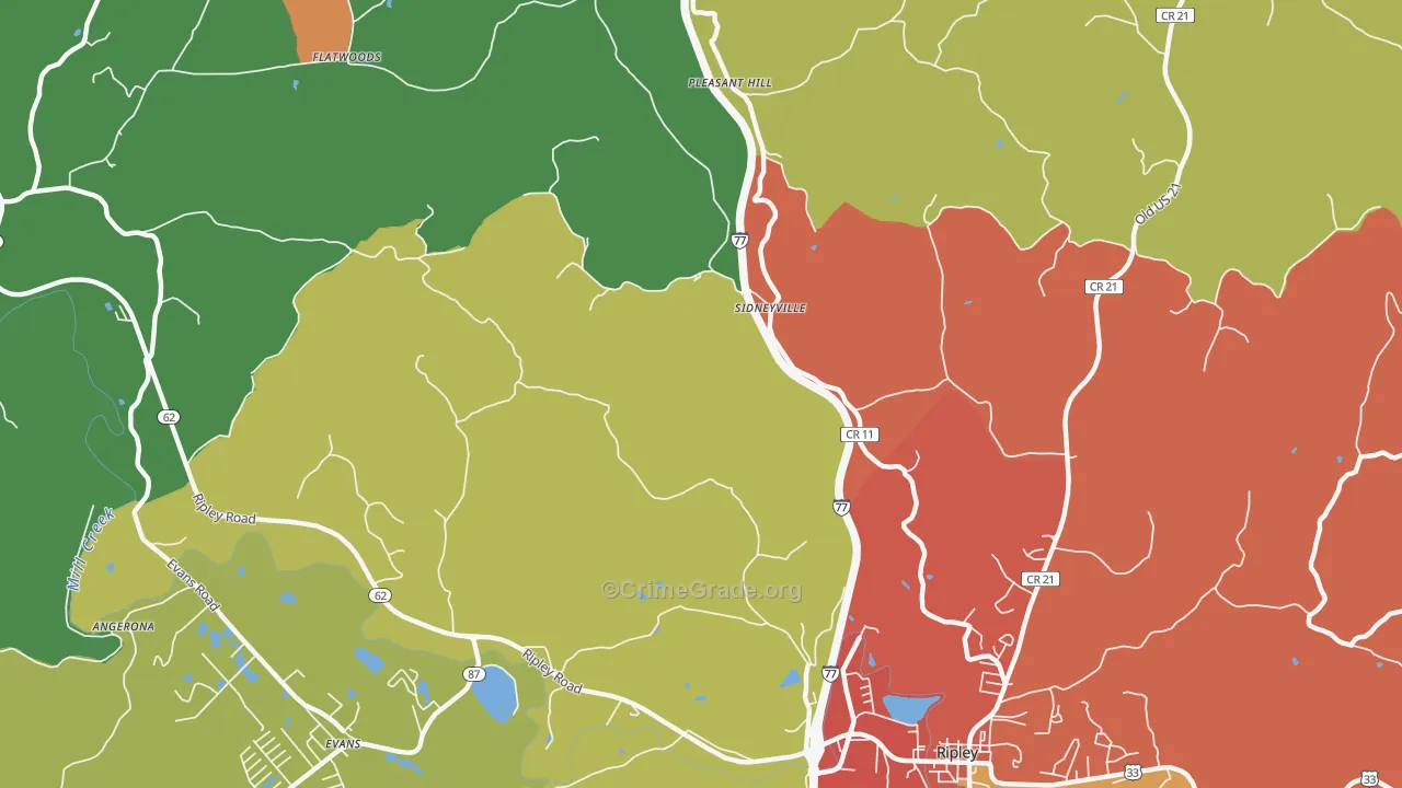 Sidneyville, WV Map of Theft Rates