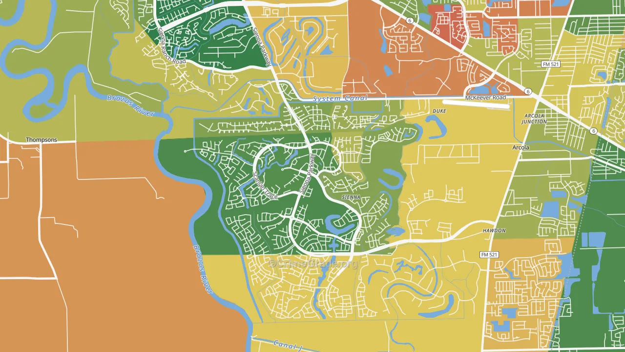 Sienna Plantation, TX Map of Theft Rates