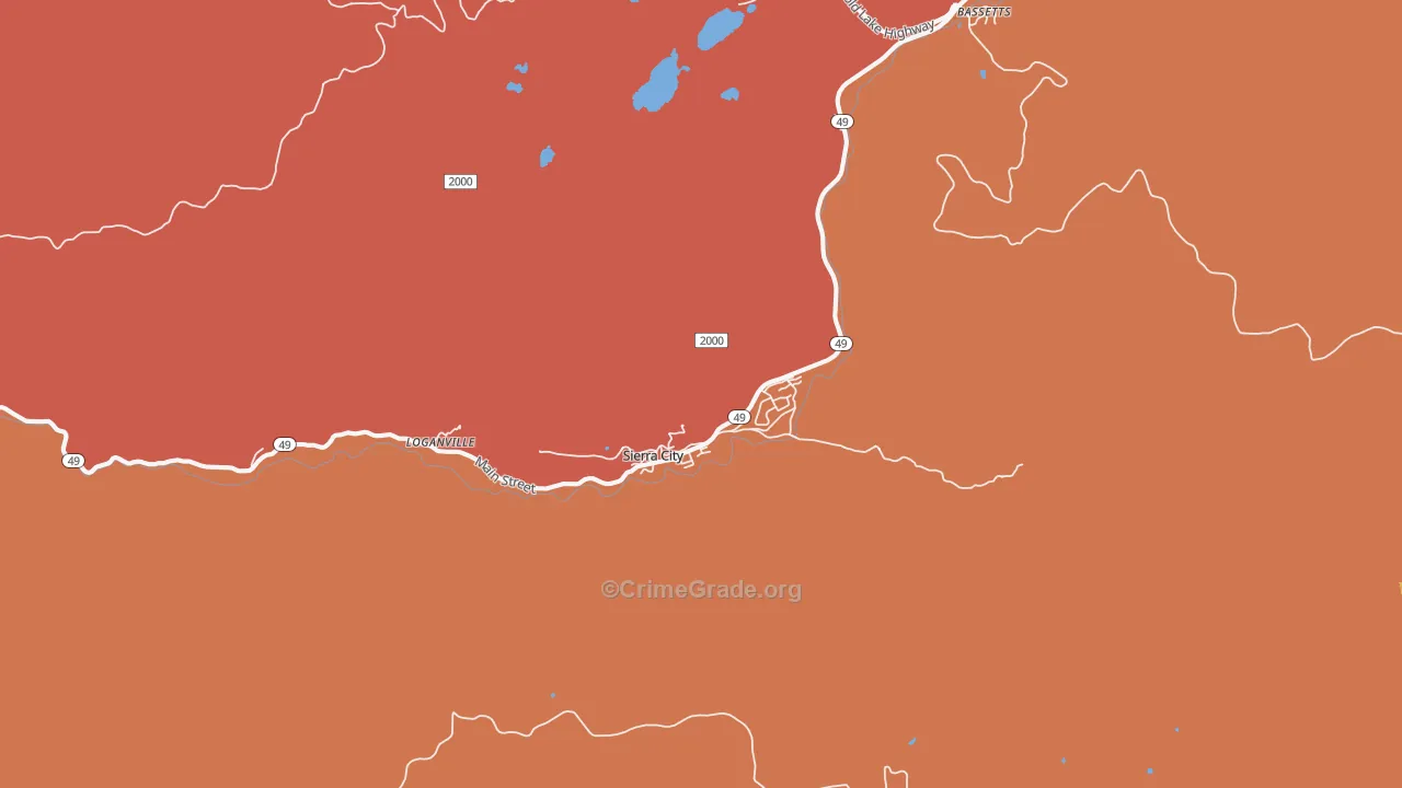 Sierra City, CA Map of Theft Rates