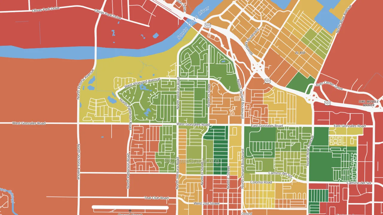 Sierra Linda, Oxnard, CA Map of Theft Rates
