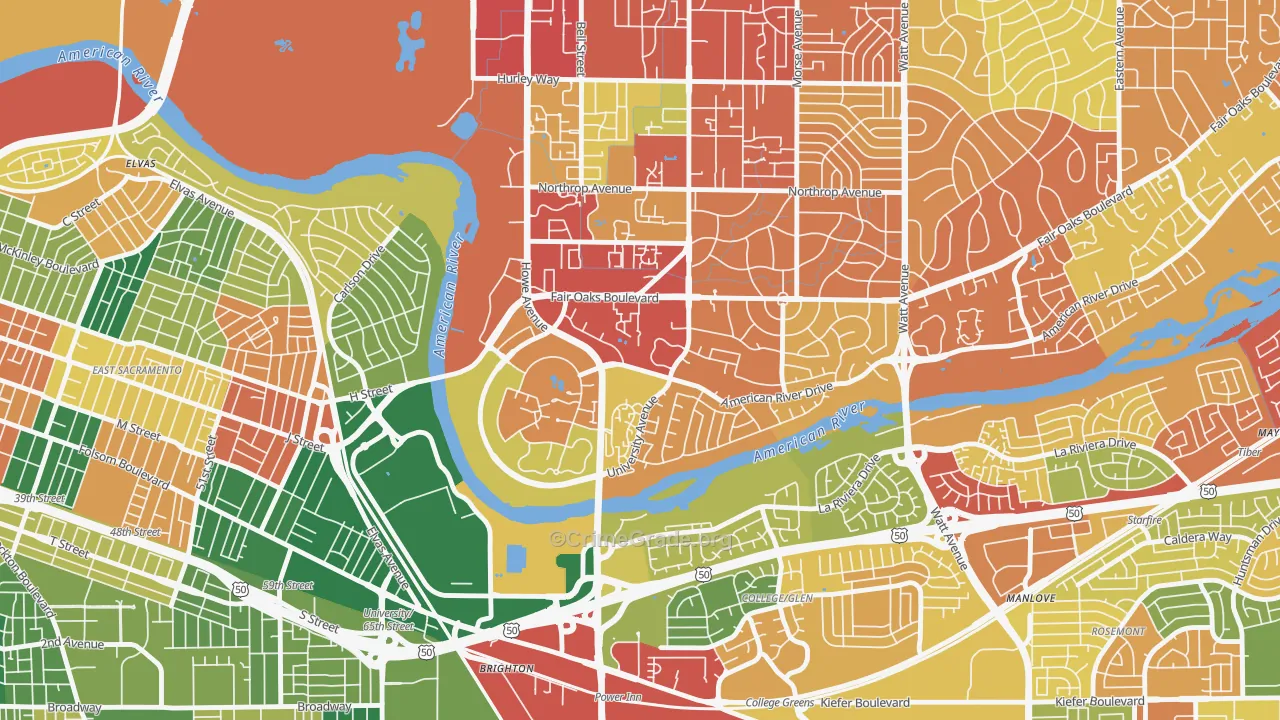 Sierra Oaks, Sacramento, CA Map of Theft Rates