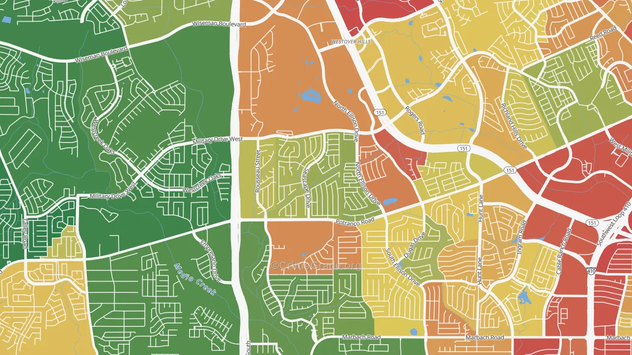 Sierra Springs, San Antonio, TX Map of Theft Rates