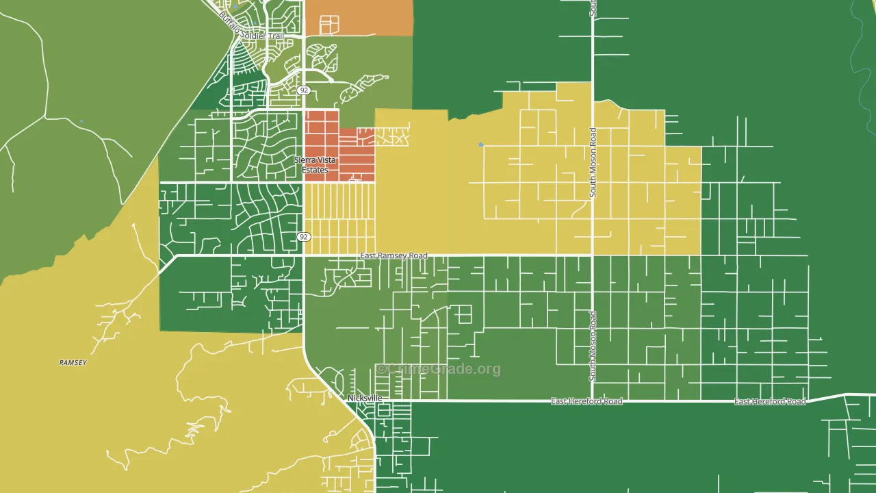 Sierra Vista Southeast, AZ Map of Theft Rates