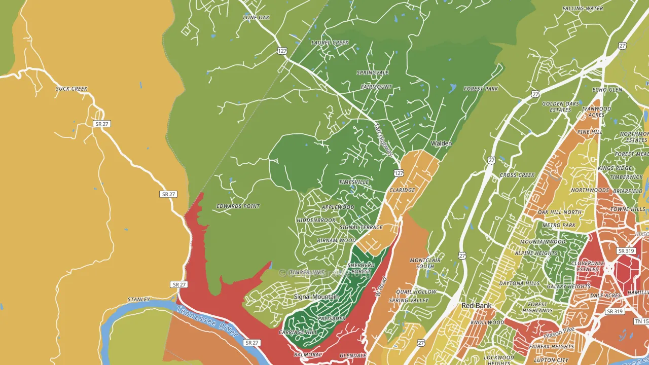 Signal Mountain, TN Map of Theft Rates