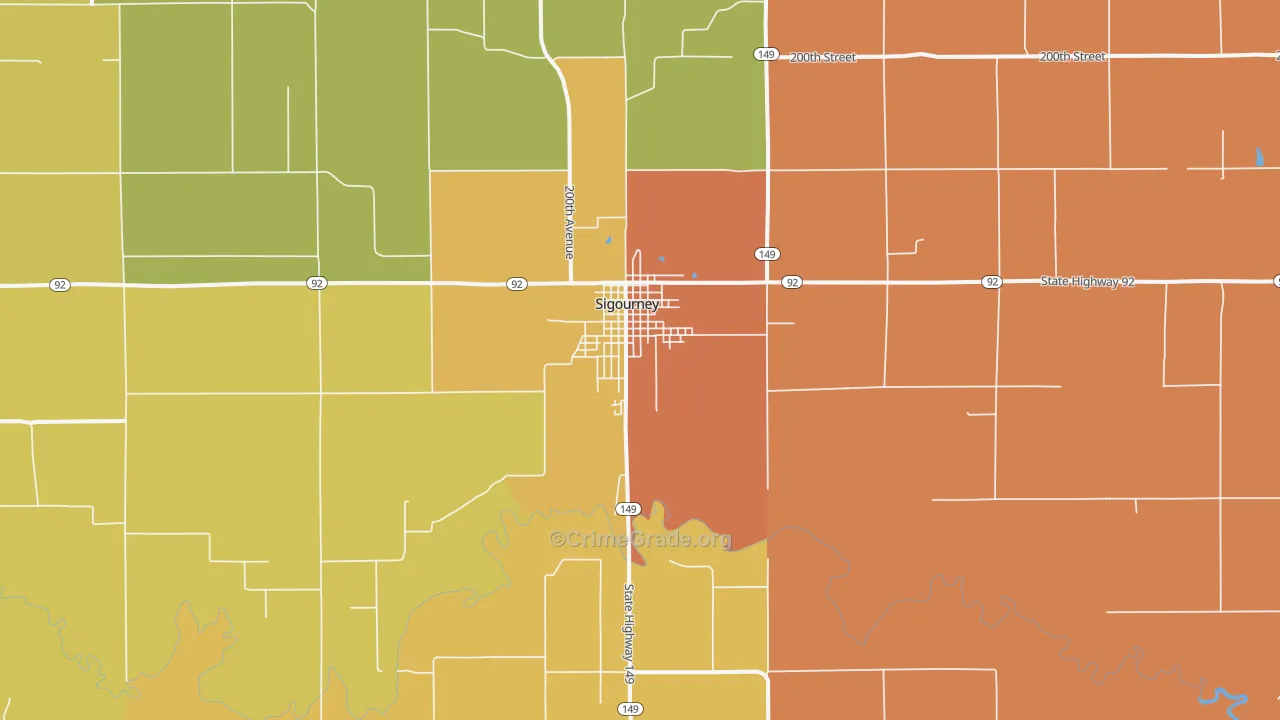 Sigourney, IA Map of Theft Rates