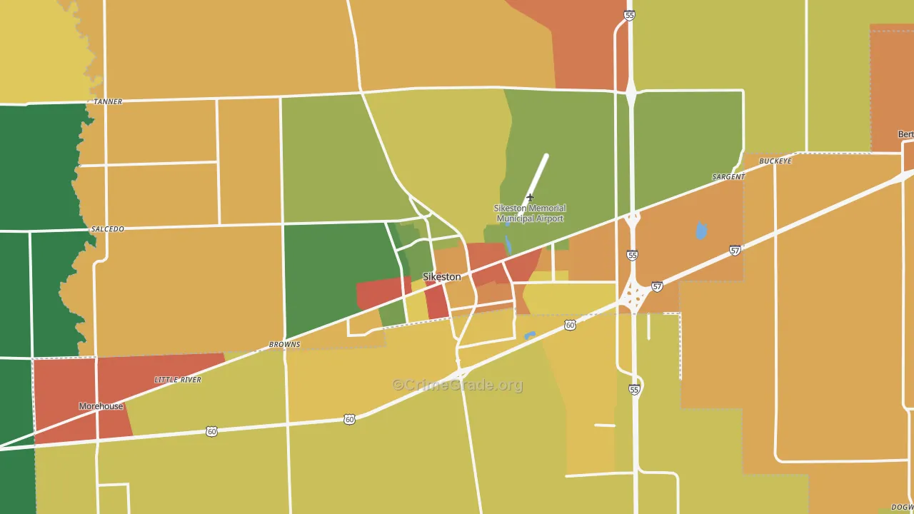 Sikeston, MO Map of Theft Rates