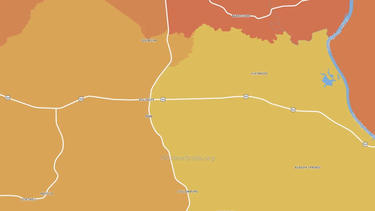 Silas, AL Map of Theft Rates