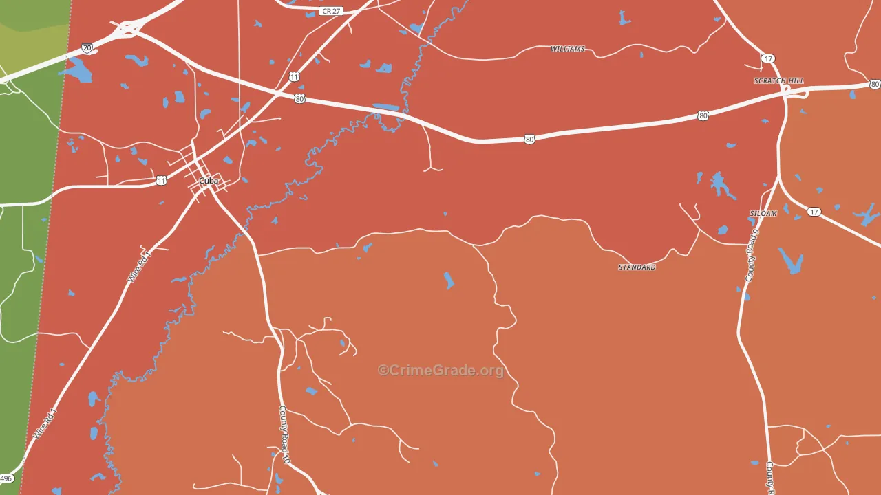 Siloam, AL Map of Theft Rates