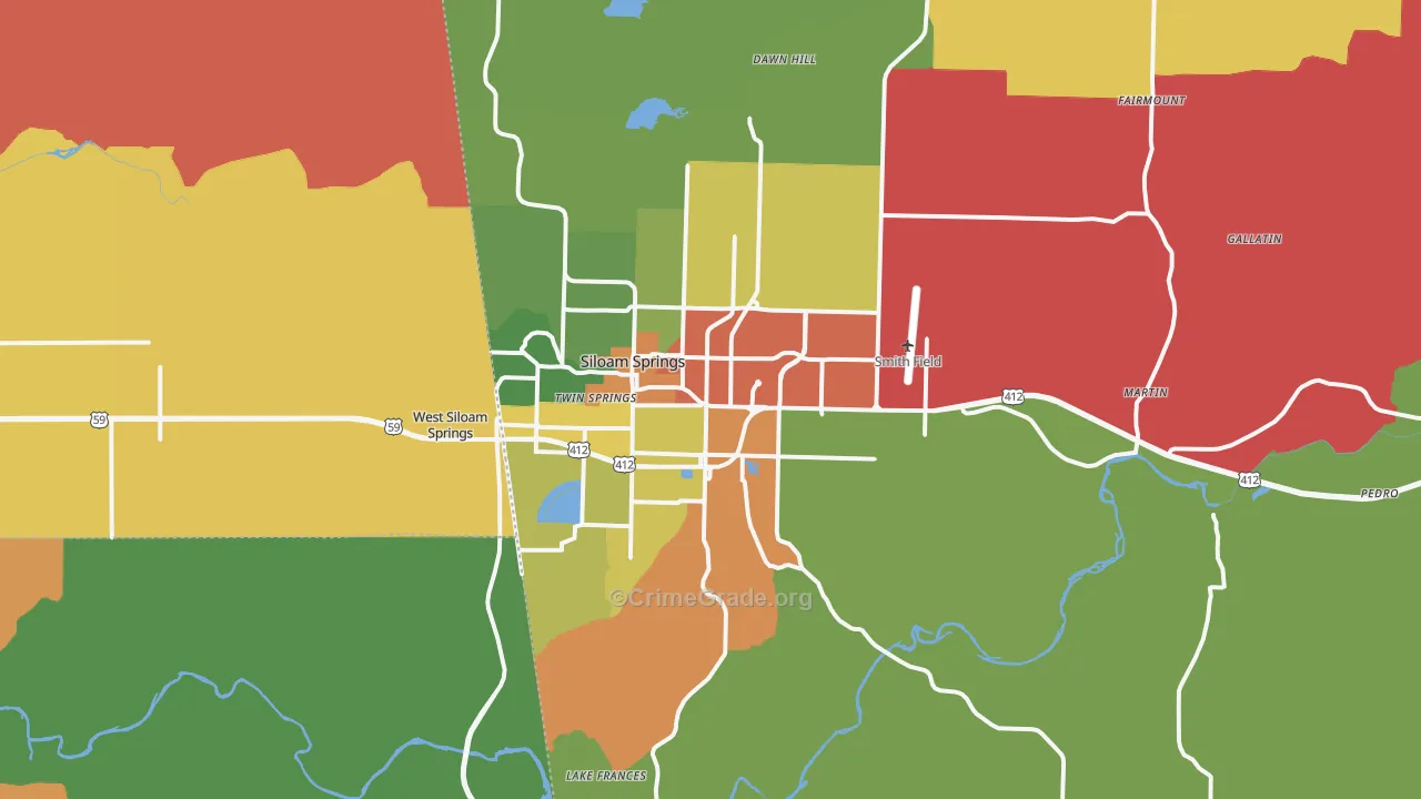 Siloam Springs, AR Map of Theft Rates
