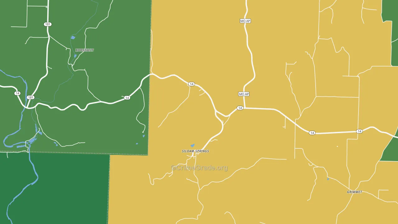 Siloam Springs, MO Map of Theft Rates